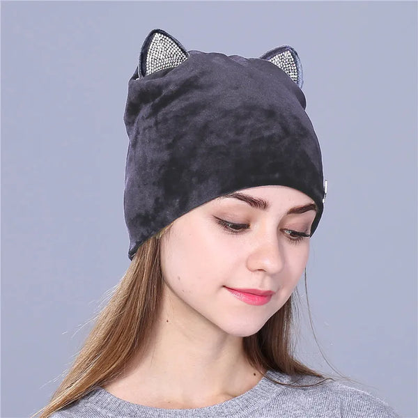 Xthree Flannelette Autumn Skullies Beanies for Women Winter Hat Cute Kitty Children Hat for Girls Gorras