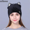 Xthree Flannelette Autumn Skullies Beanies for Women Winter Hat Cute Kitty Children Hat for Girls Gorras