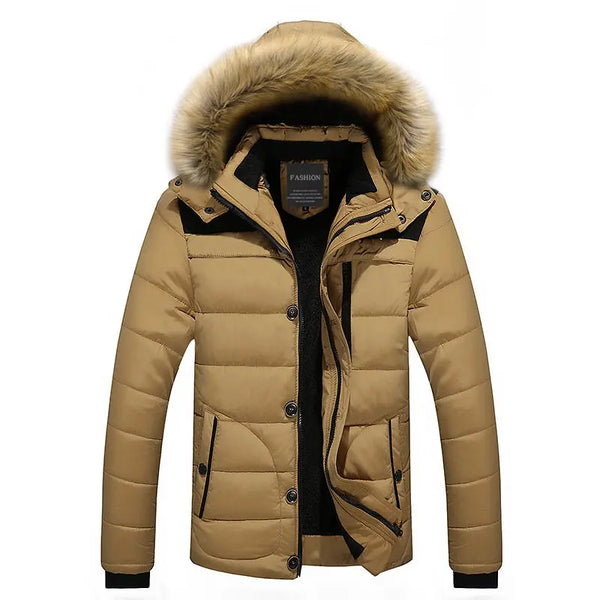 AEMAPE Mens Fur Hooded Quilted Parka Down Jacket